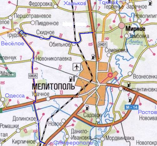 Карта окрестностей Мелитополя